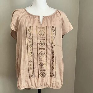 Old Navy Women’s L Top Short Sleeve Brown Gold Sequin Boho Blouse Short Sleeve